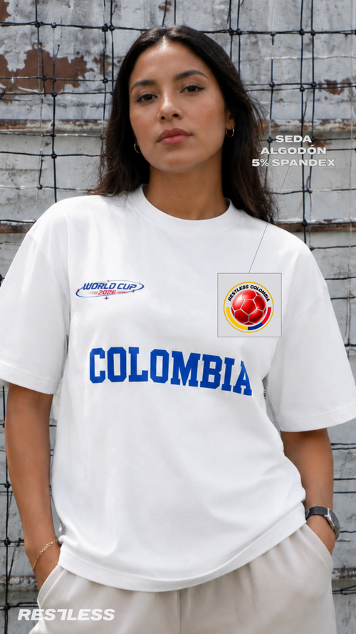 CAMISETA PARA EL MUNDIAL FUTBOL COLOMBIA UNISEX HOMBRE MUJER 2026|Color:BLANCO